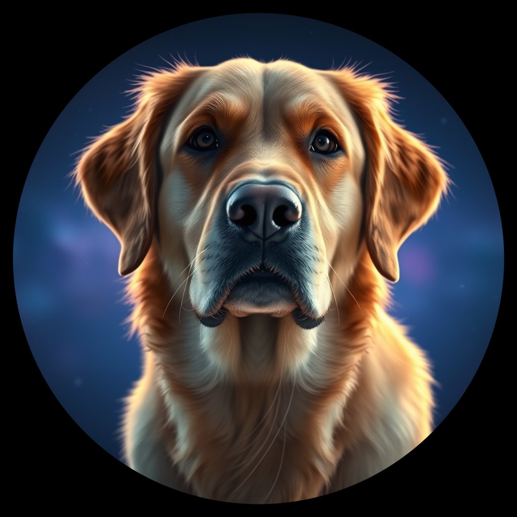 Cosmic medallion portrait of GRLS_grls0ZT7W4CC, a Golden Retriever
