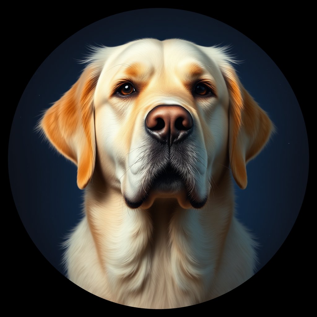 Cosmic medallion portrait of GRLS_grls106R1MGG, a Golden Retriever