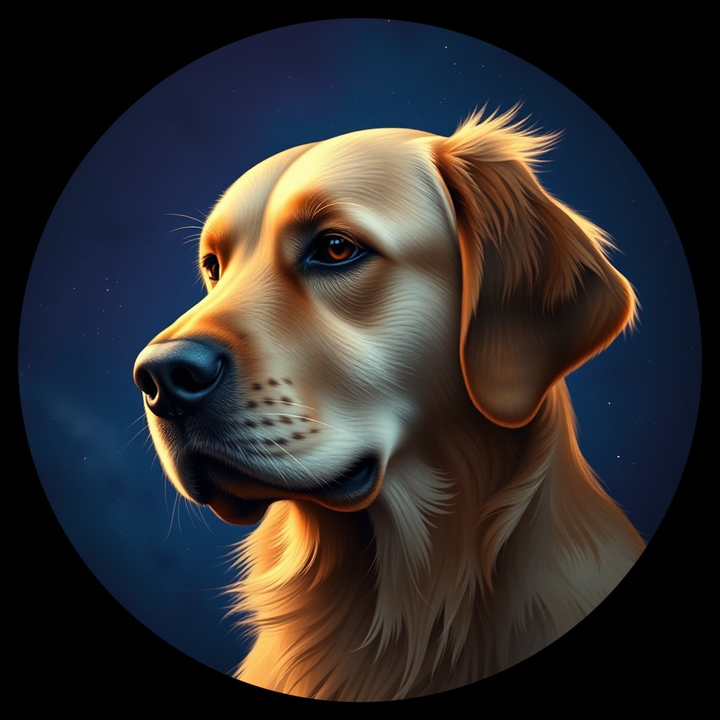 Cosmic medallion portrait of GRLS_grls109PNIYY, a Golden Retriever