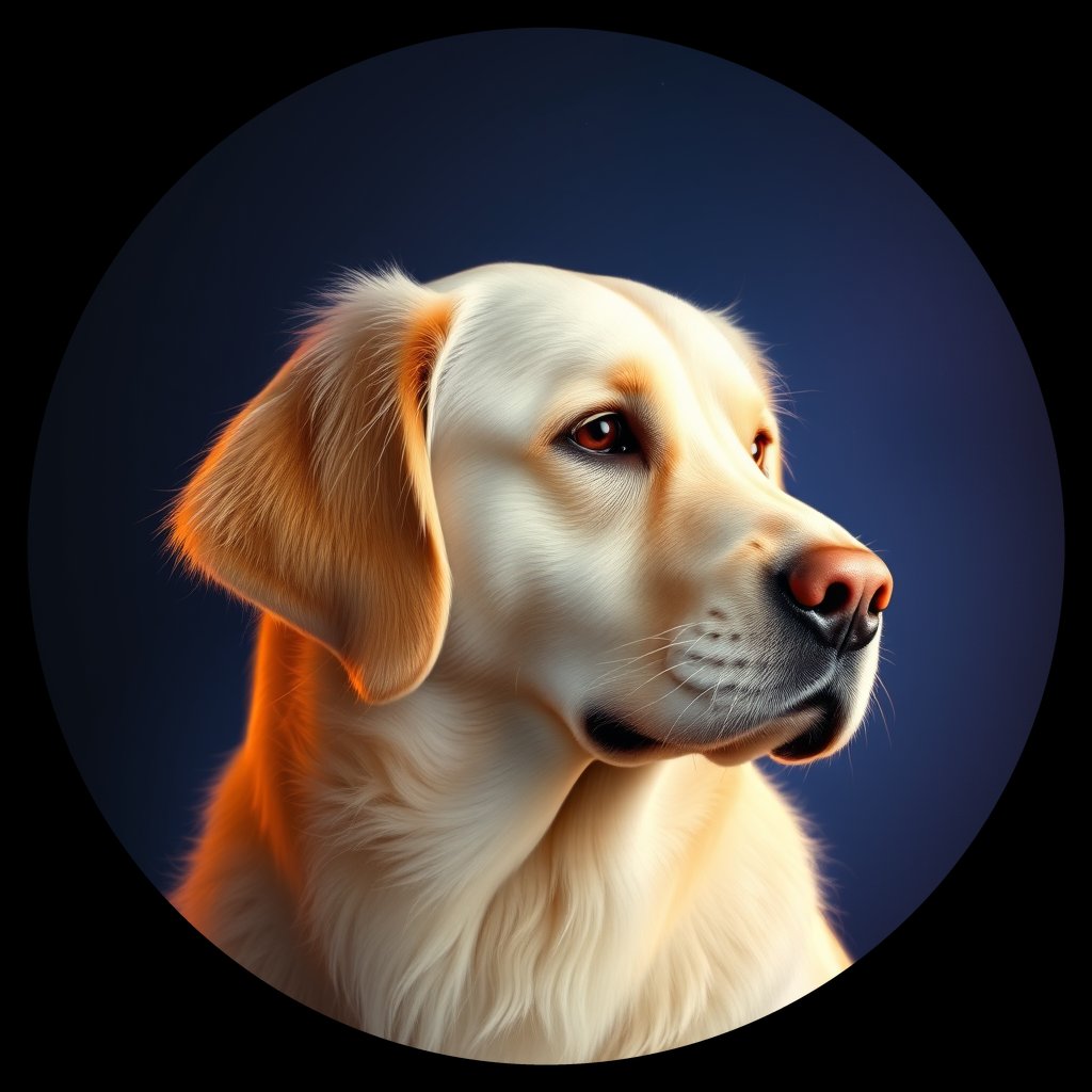 Cosmic medallion portrait of GRLS_grls12ZDDU, a Golden Retriever
