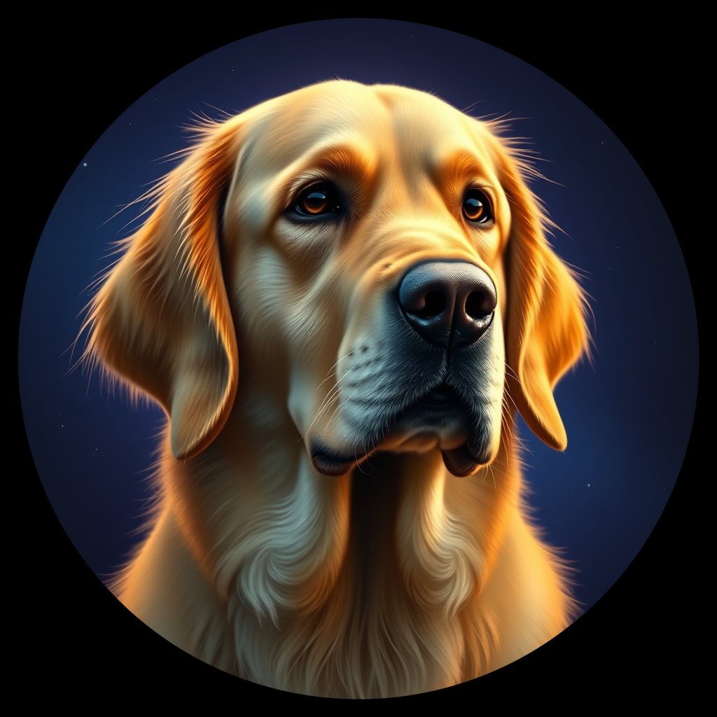 Cosmic medallion portrait of GRLS_grls15TTBZKK, a Golden Retriever