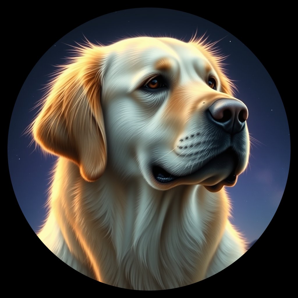 Cosmic medallion portrait of GRLS_grls16FL8Z00, a Golden Retriever