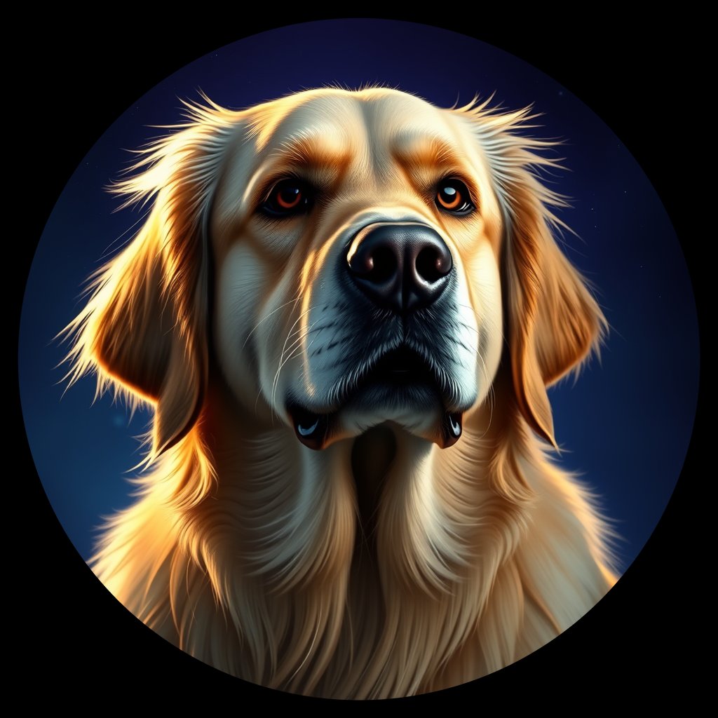 Cosmic medallion portrait of GRLS_grls16Y39PGG, a Golden Retriever