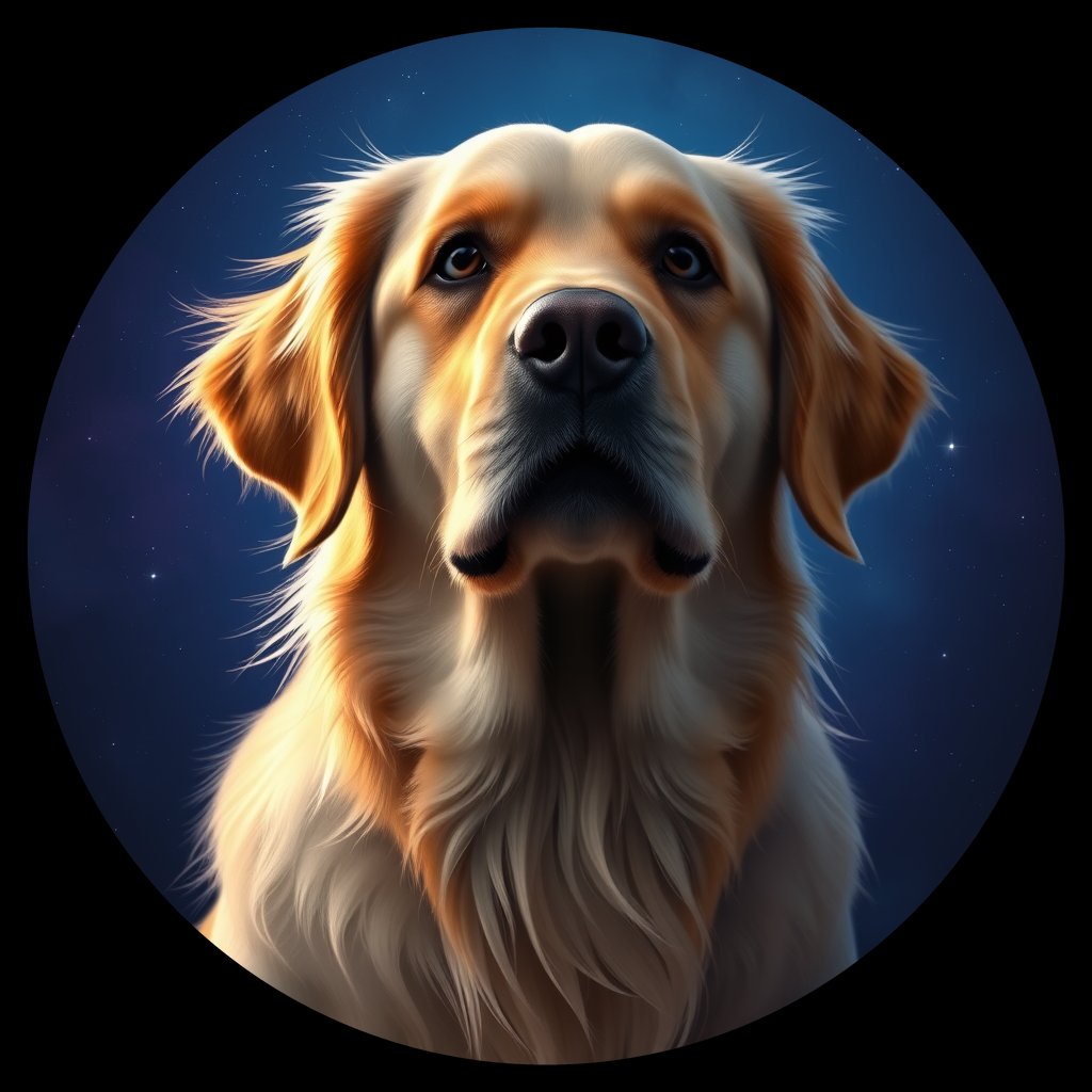 Cosmic medallion portrait of GRLS_grls170XXJZZ, a Golden Retriever