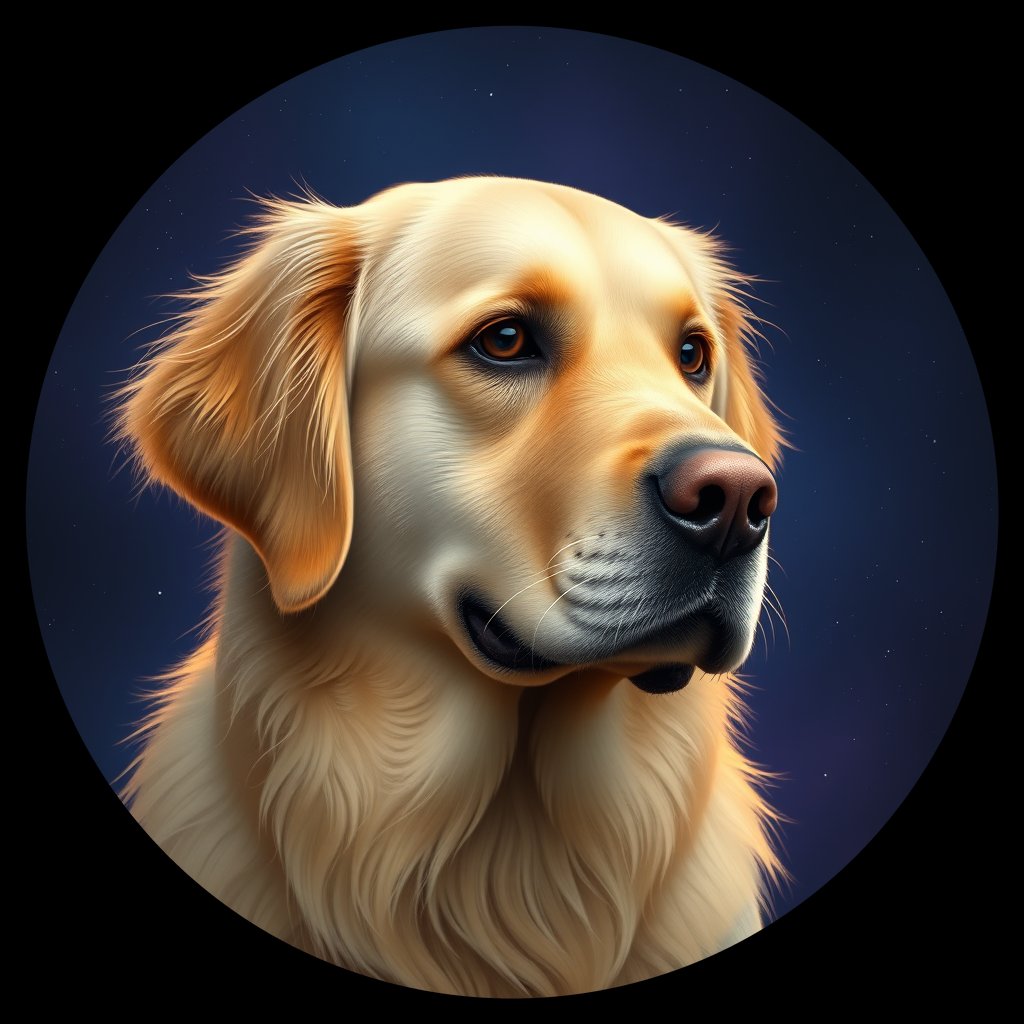 Cosmic medallion portrait of GRLS_grls178QAA, a Golden Retriever