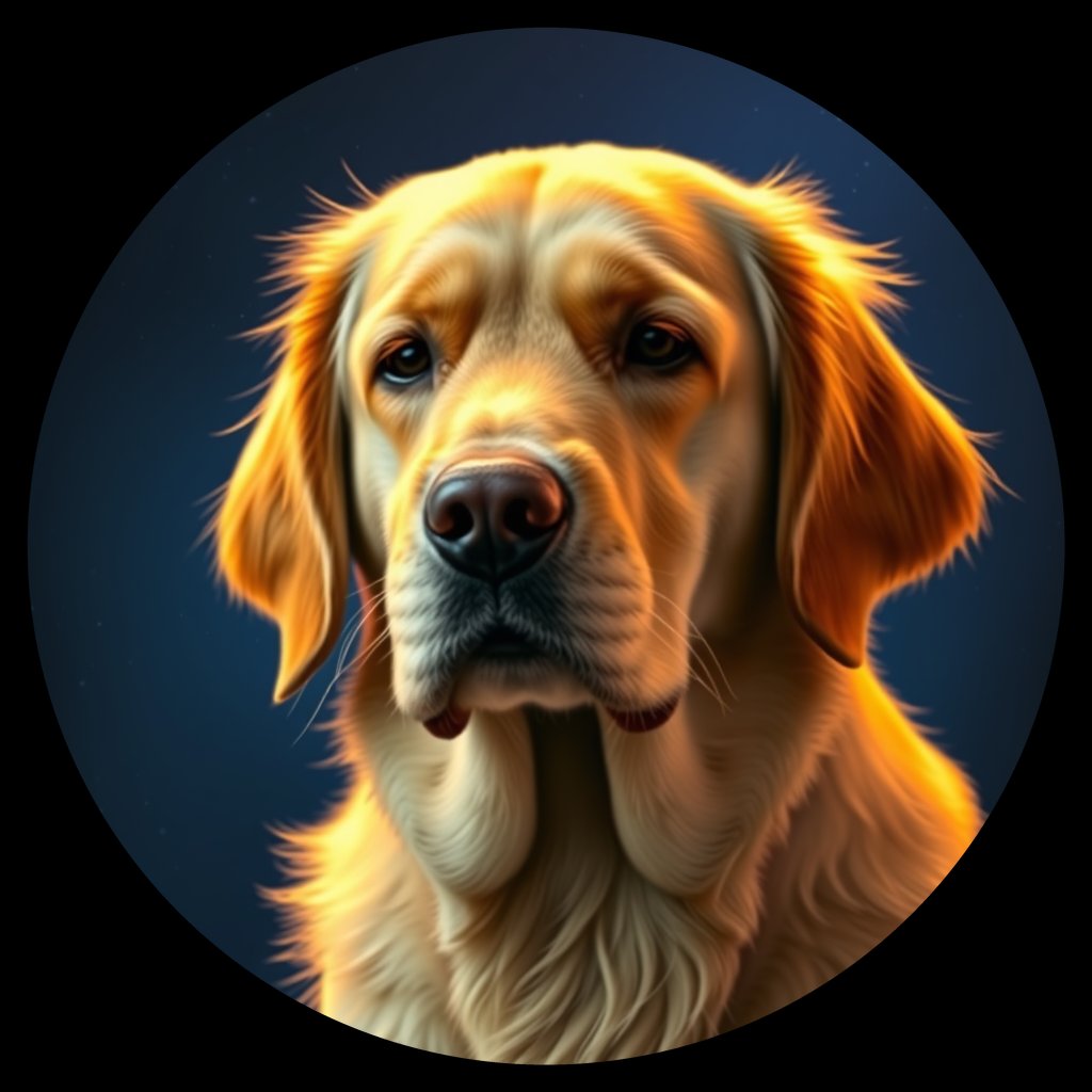 Cosmic medallion portrait of GRLS_grls17BSWSYY, a Golden Retriever