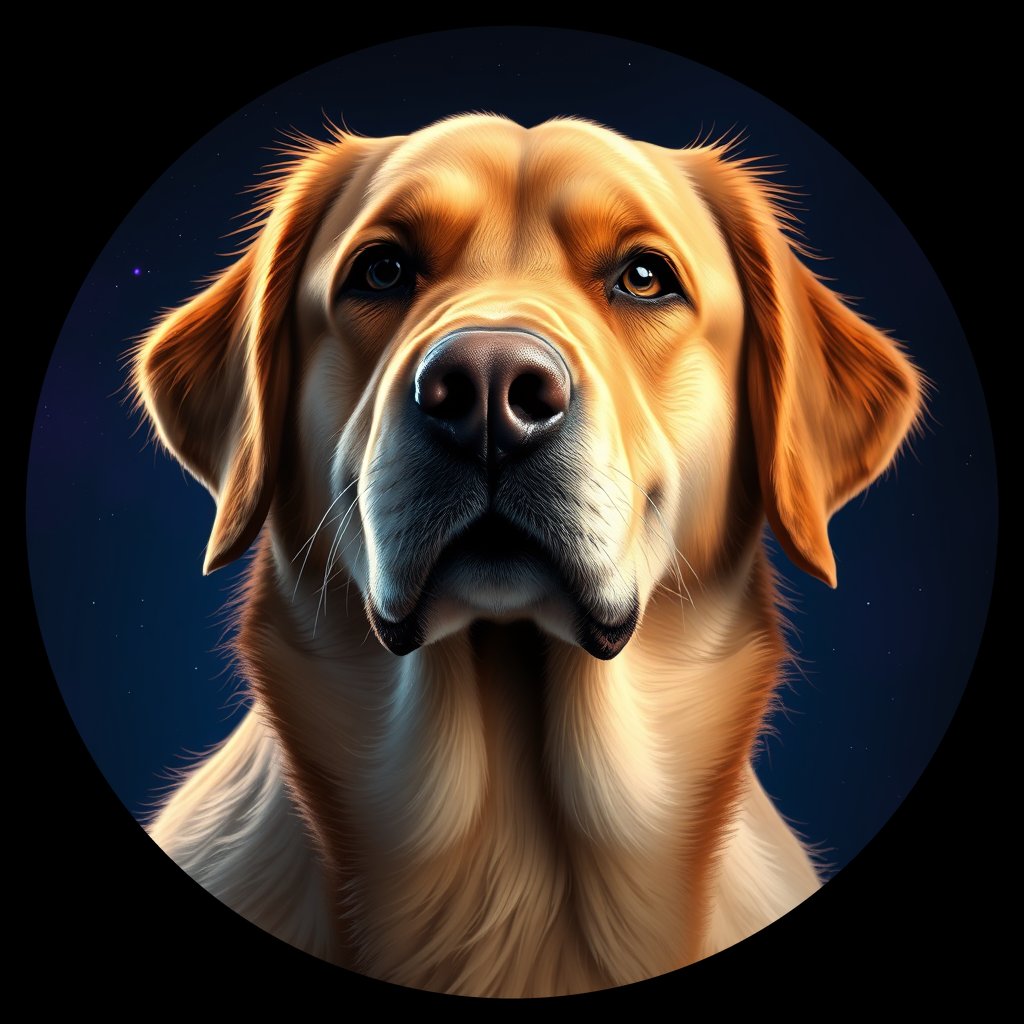 Cosmic medallion portrait of GRLS_grls17FS6T00, a Golden Retriever