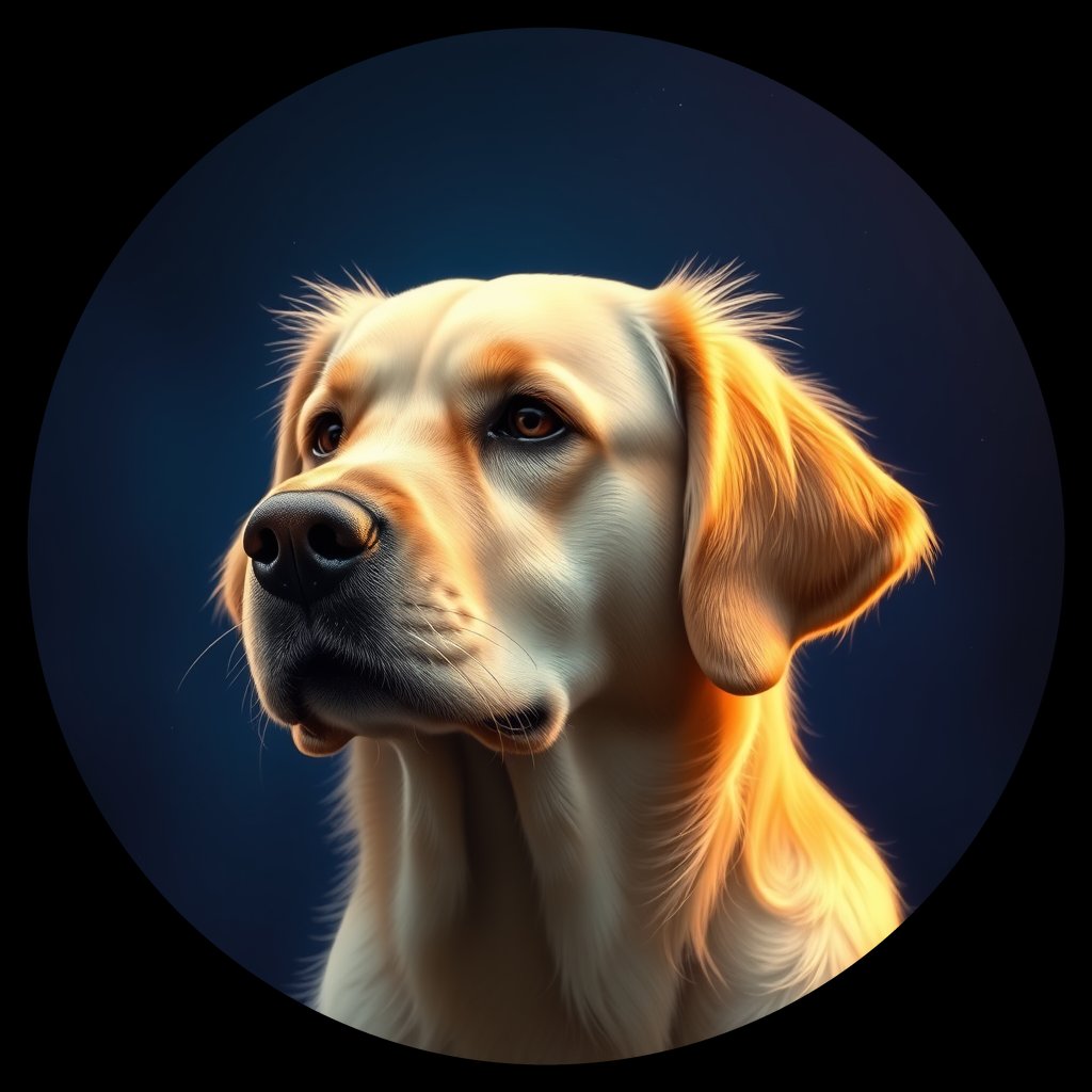 Cosmic medallion portrait of GRLS_grls18SJ0XMM, a Golden Retriever