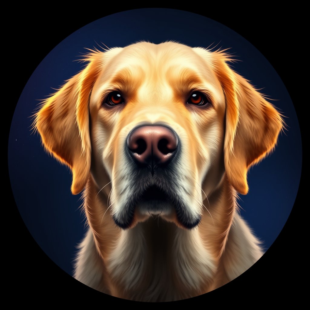 Cosmic medallion portrait of GRLS_grls18Y45LVV, a Golden Retriever