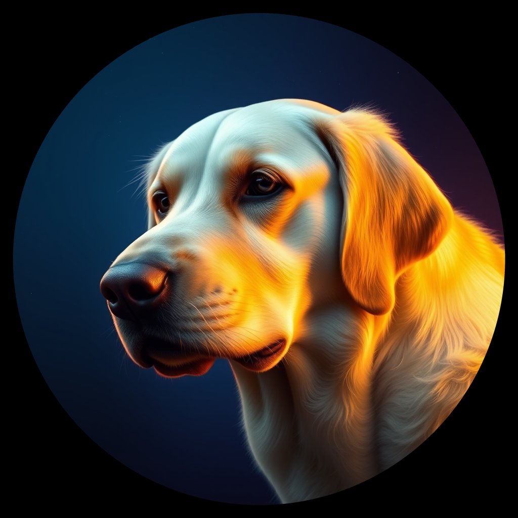 Cosmic medallion portrait of GRLS_grls1B9PK7YY, a Golden Retriever