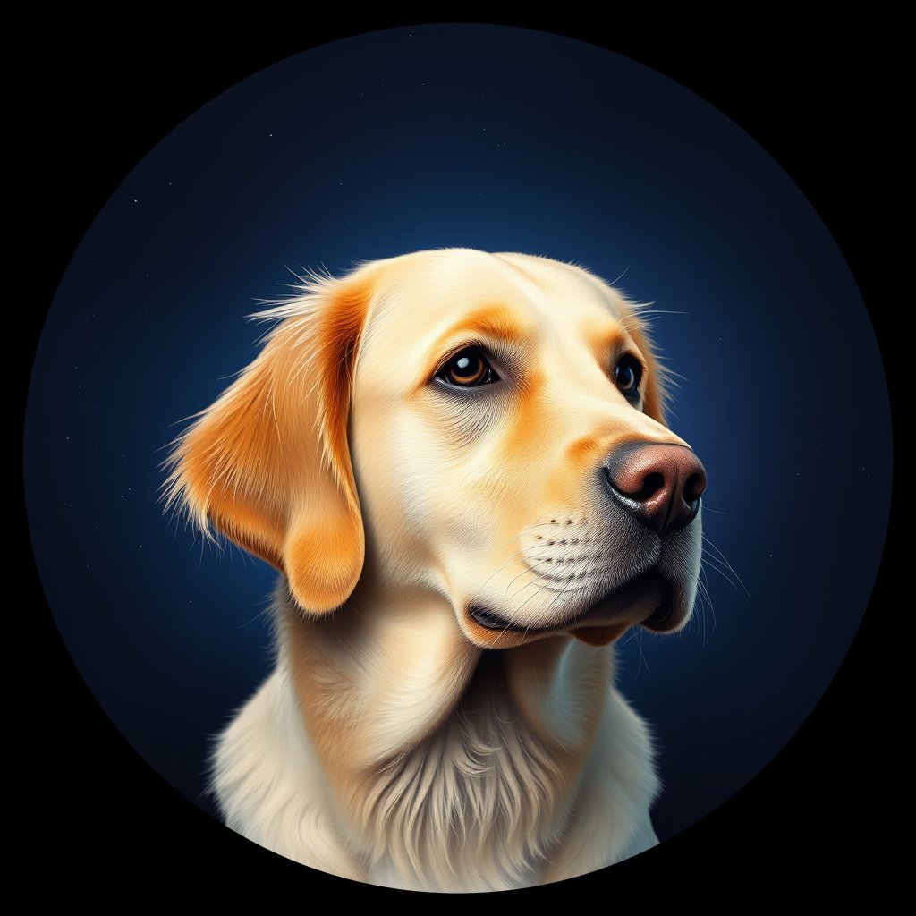 Cosmic medallion portrait of GRLS_grls1C3AZ244, a Golden Retriever