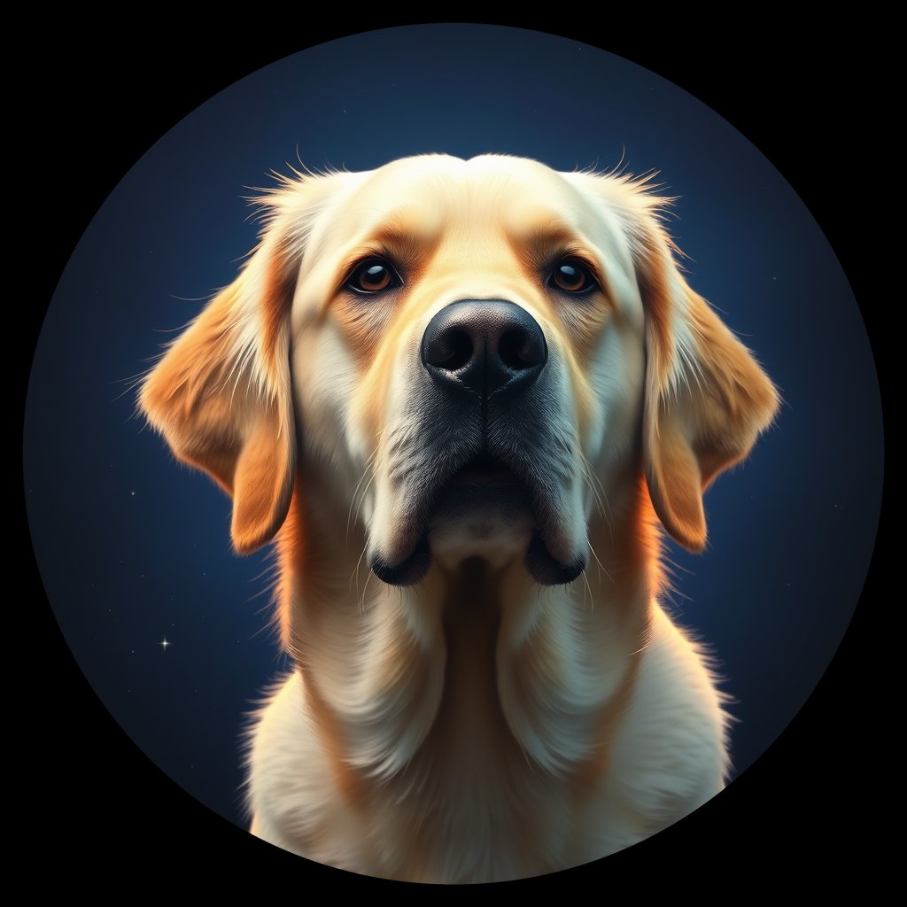 Cosmic medallion portrait of GRLS_grls1CJ7JS99, a Golden Retriever