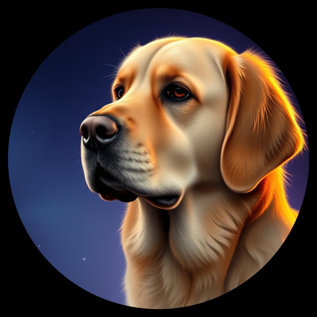 Cosmic medallion portrait of GRLS_grls1CTSI5XX, a Golden Retriever