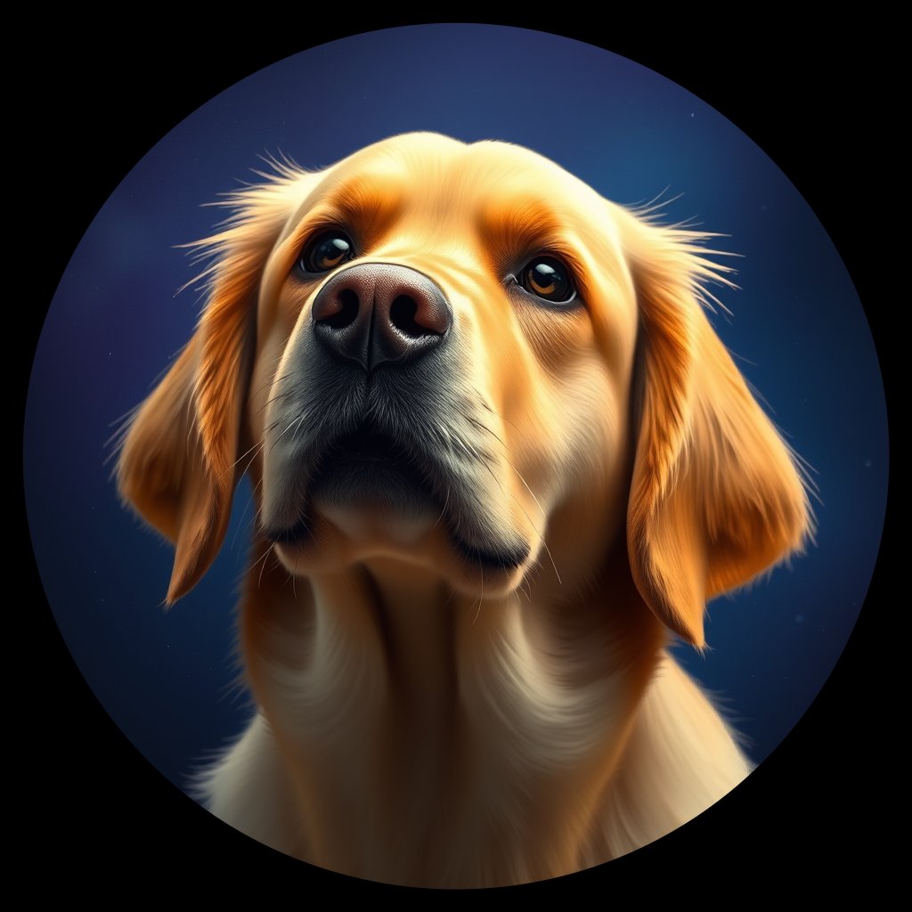 Cosmic medallion portrait of GRLS_grls1EC3TN00, a Golden Retriever