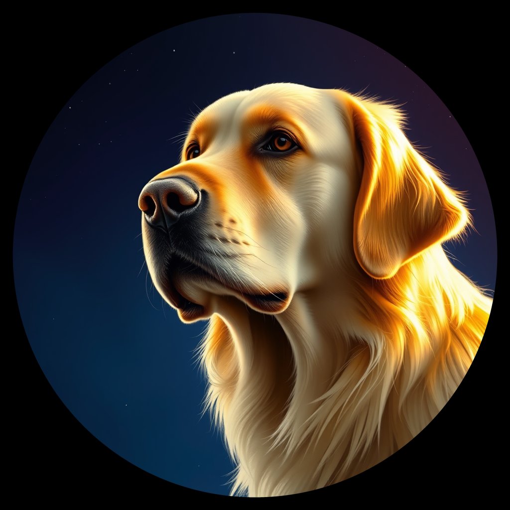Cosmic medallion portrait of GRLS_grls1EYF5OII, a Golden Retriever