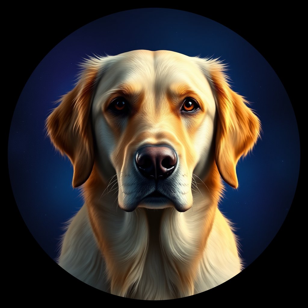 Cosmic medallion portrait of GRLS_grls1F7MX4EE, a Golden Retriever