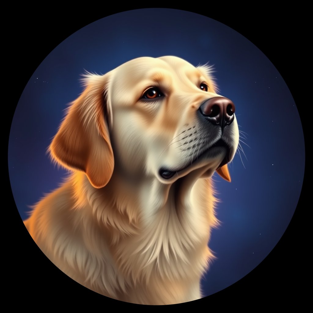 Cosmic medallion portrait of GRLS_grls1FFQVPRR, a Golden Retriever