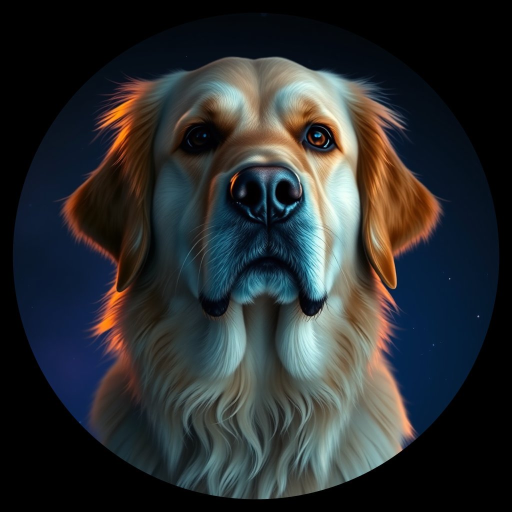 Cosmic medallion portrait of GRLS_grls1FSWKG44, a Golden Retriever