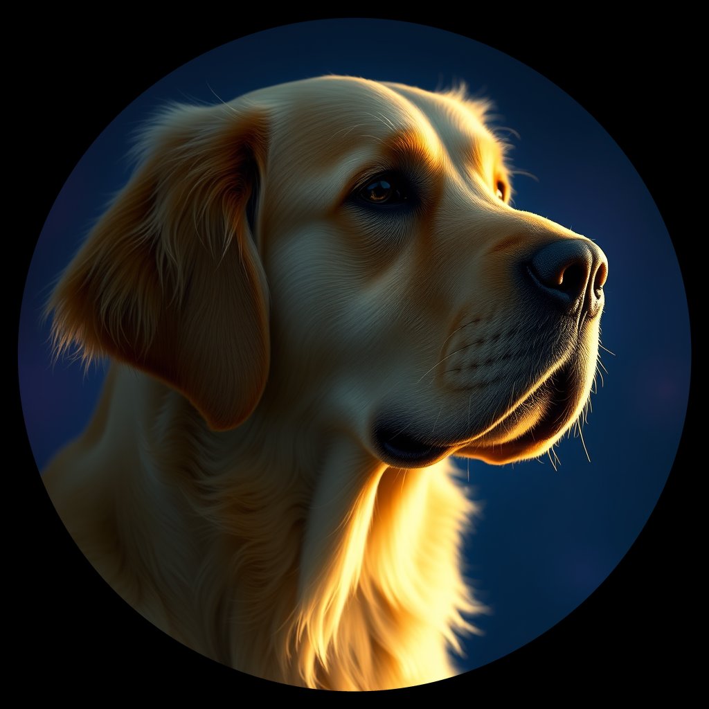 Cosmic medallion portrait of GRLS_grls1FWHZ3JJ, a Golden Retriever