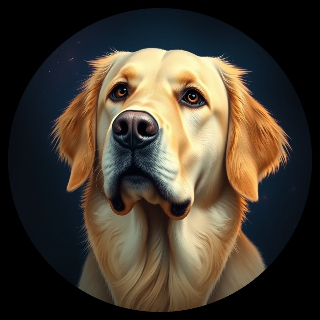 Cosmic medallion portrait of GRLS_grls1G0BXJAA, a Golden Retriever