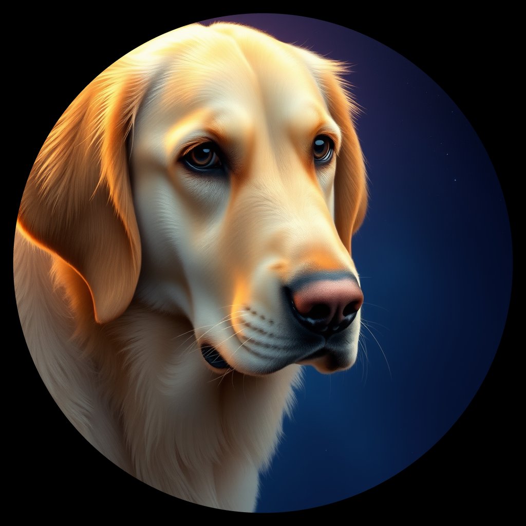 Cosmic medallion portrait of GRLS_grls1G2OMPTT, a Golden Retriever