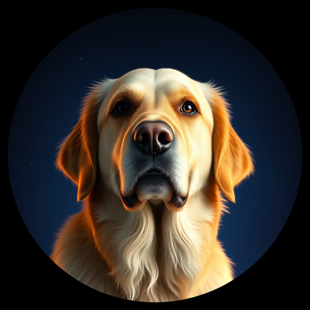 Cosmic medallion portrait of GRLS_grls1GIDJ588, a Golden Retriever