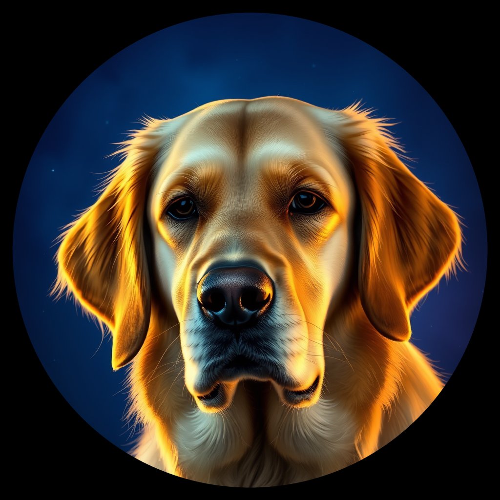 Cosmic medallion portrait of GRLS_grls1GKEB022, a Golden Retriever