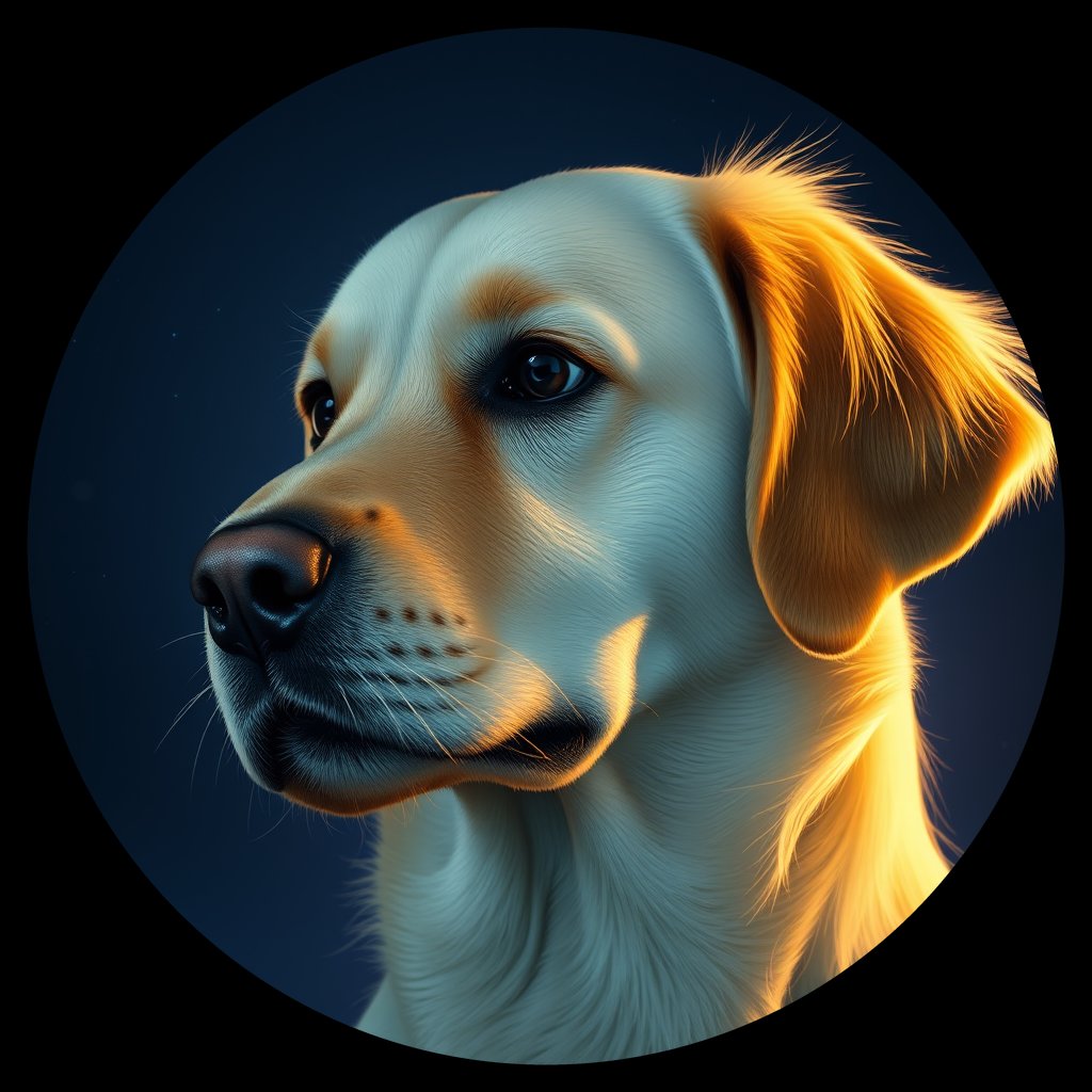 Cosmic medallion portrait of GRLS_grls1GNBAW55, a Golden Retriever