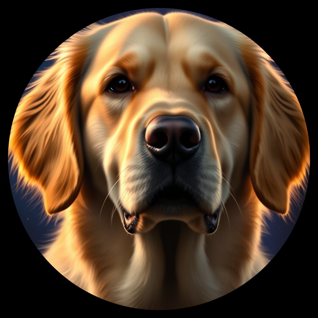 Cosmic medallion portrait of GRLS_grls1GO7OVJJ, a Golden Retriever