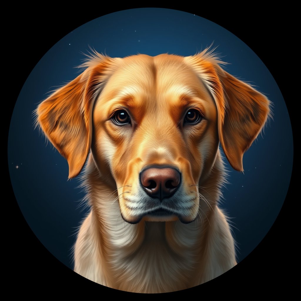 Cosmic medallion portrait of GRLS_grls1IO60U55, a Golden Retriever