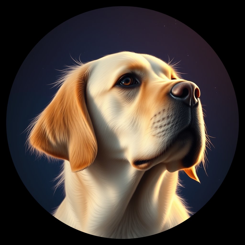 Cosmic medallion portrait of GRLS_grls1J6B2II, a Golden Retriever