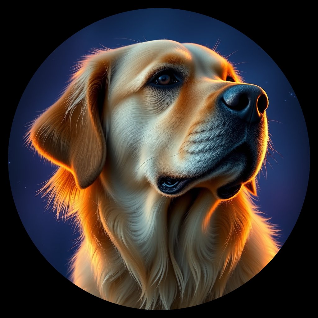 Cosmic medallion portrait of GRLS_grls1JWEEY, a Golden Retriever