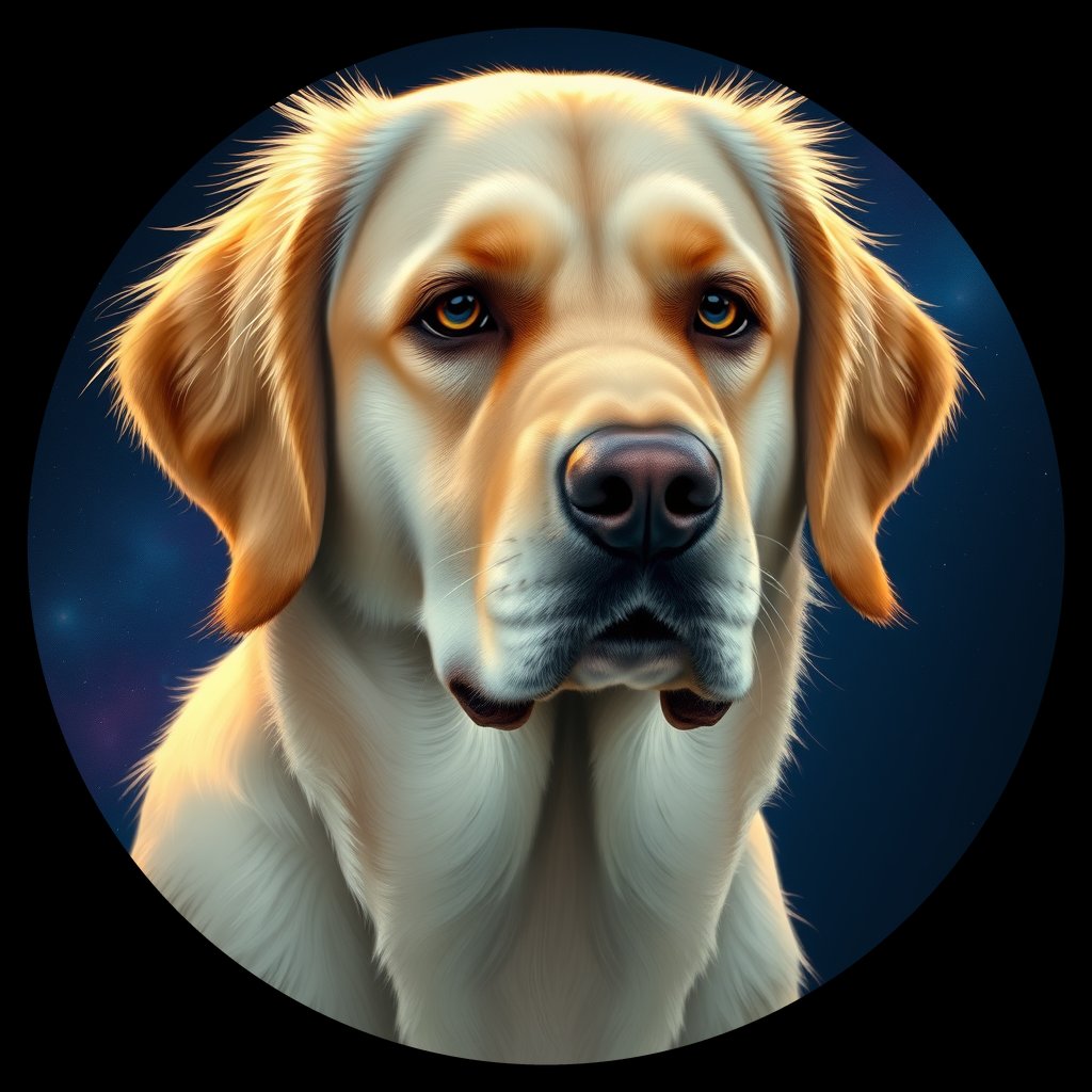 Cosmic medallion portrait of GRLS_grls1JY67HOO, a Golden Retriever