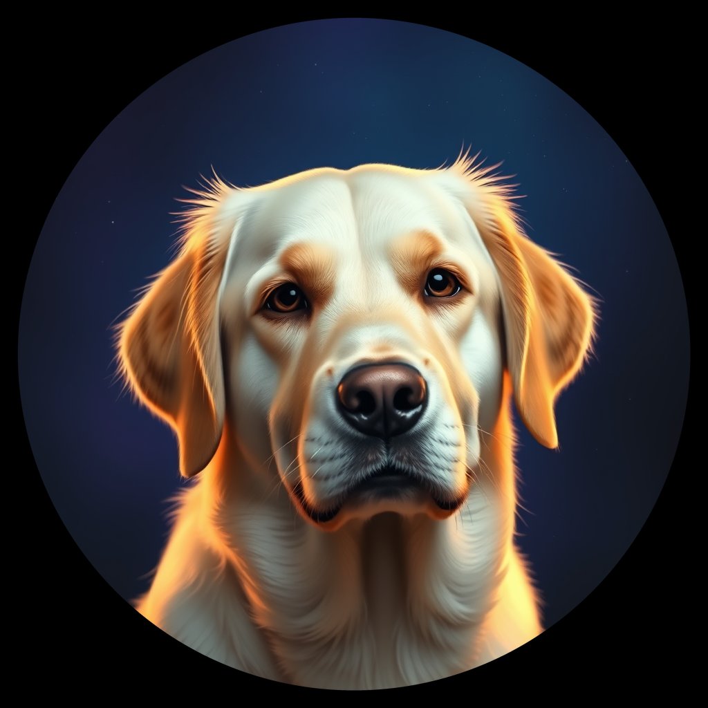 Cosmic medallion portrait of GRLS_grls1K7T6888, a Golden Retriever