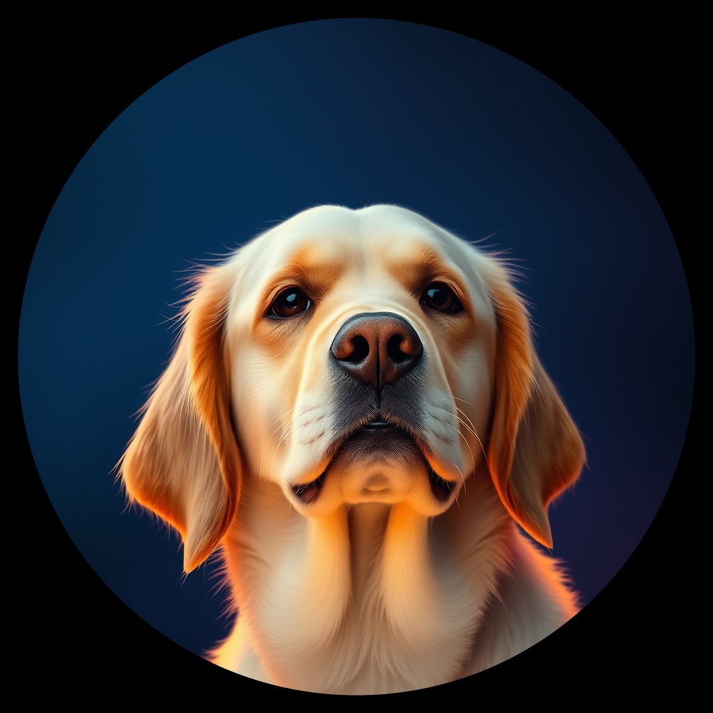 Cosmic medallion portrait of GRLS_grls1KV74RFF, a Golden Retriever