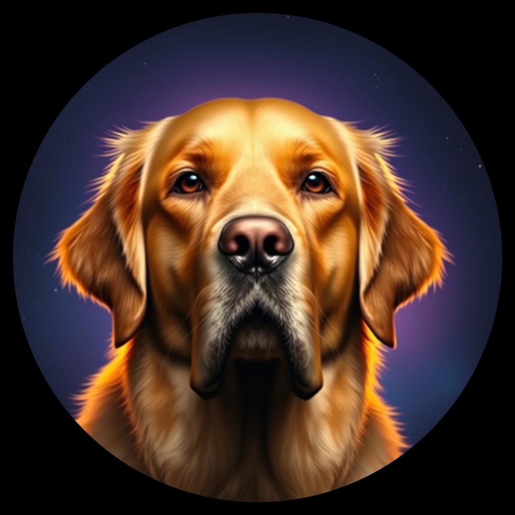 Cosmic medallion portrait of GRLS_grls1L6U61SS, a Golden Retriever