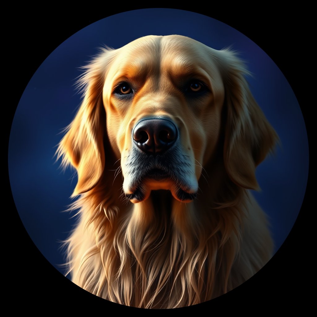 Cosmic medallion portrait of GRLS_grls1LNR2C22, a Golden Retriever