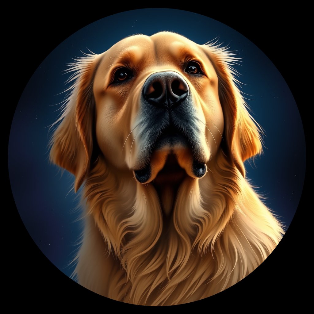 Cosmic medallion portrait of GRLS_grls1LSGW1BB, a Golden Retriever