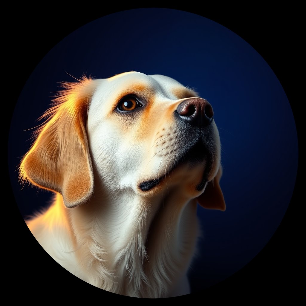Cosmic medallion portrait of GRLS_grls1M4SL0EE, a Golden Retriever