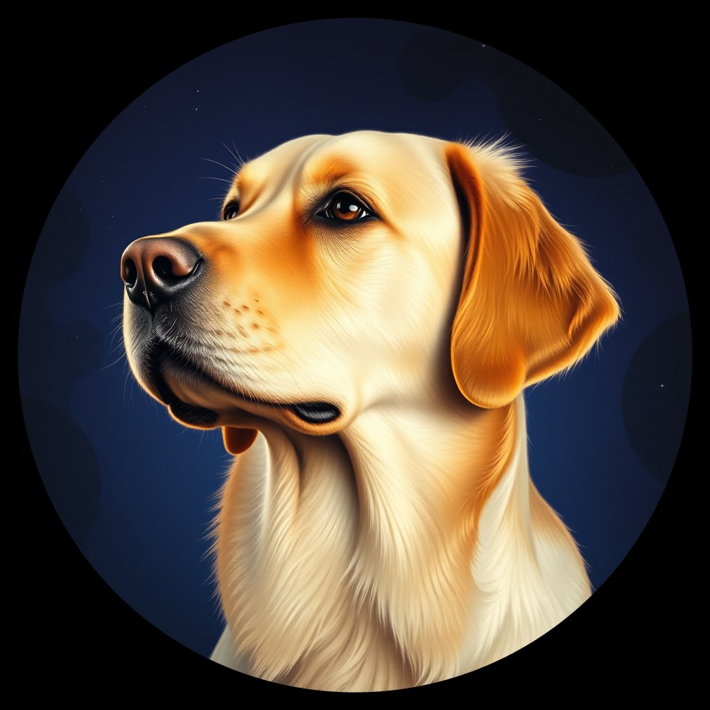 Cosmic medallion portrait of GRLS_grls1M7ESVV, a Golden Retriever