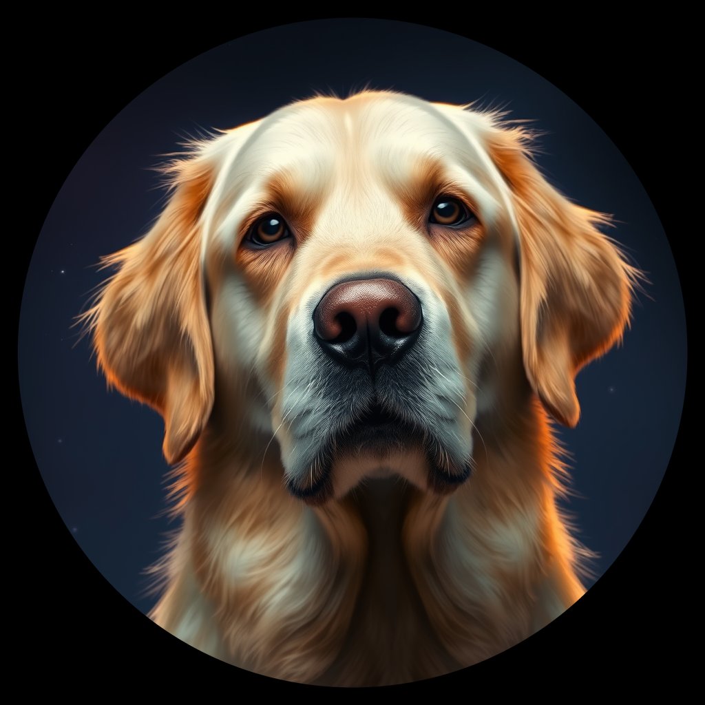 Cosmic medallion portrait of GRLS_grls1MMHW2TT, a Golden Retriever