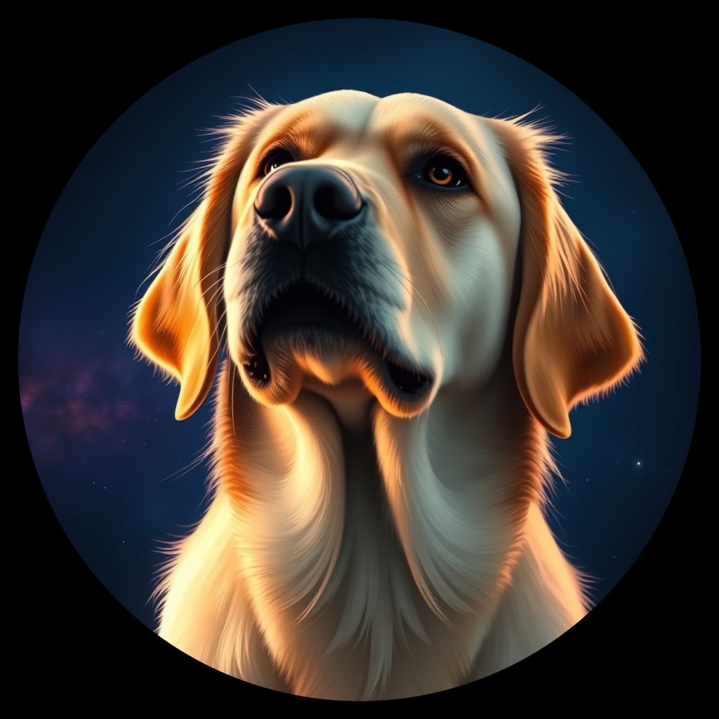 Cosmic medallion portrait of GRLS_grls1N450WSS, a Golden Retriever