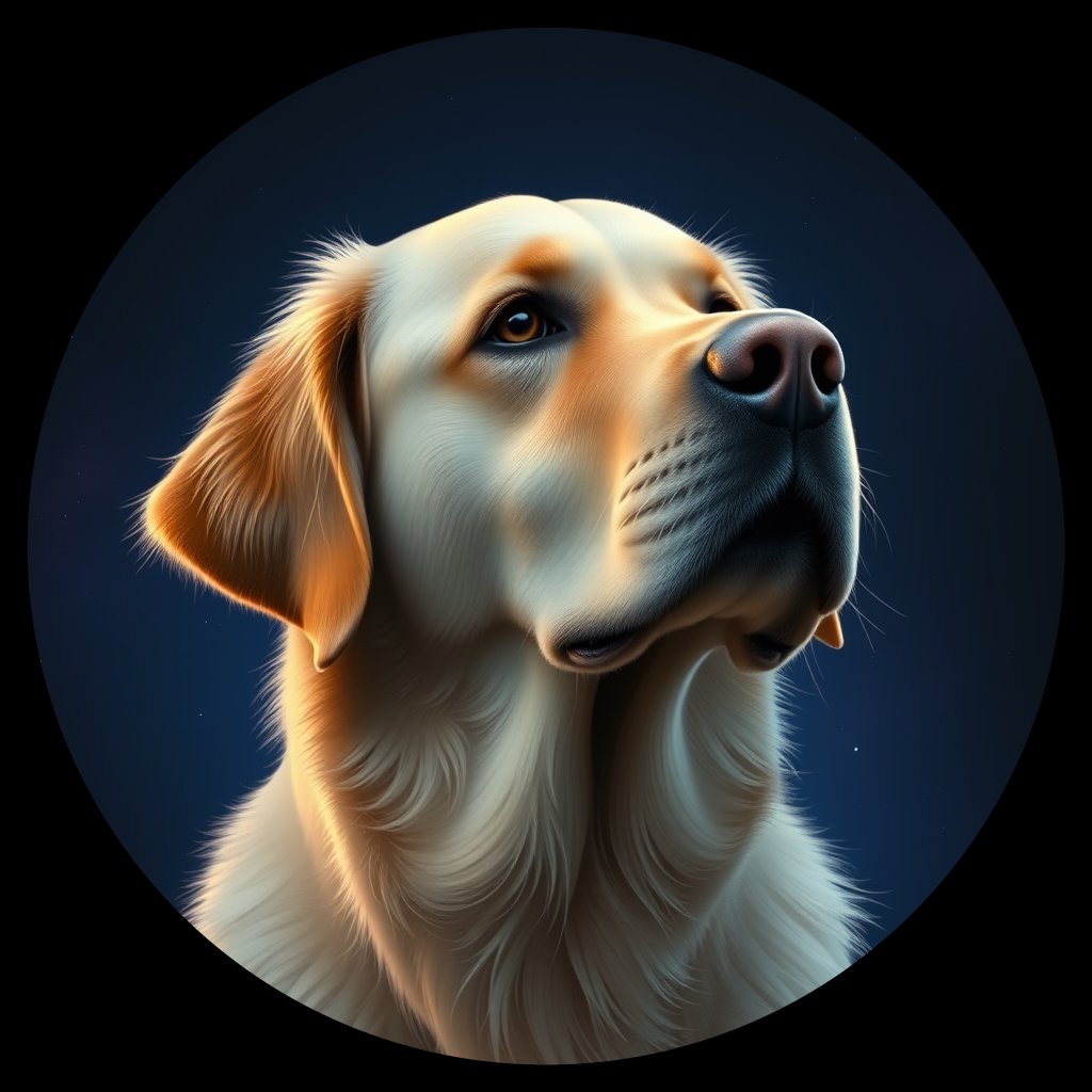 Cosmic medallion portrait of GRLS_grls1N8O3I33, a Golden Retriever
