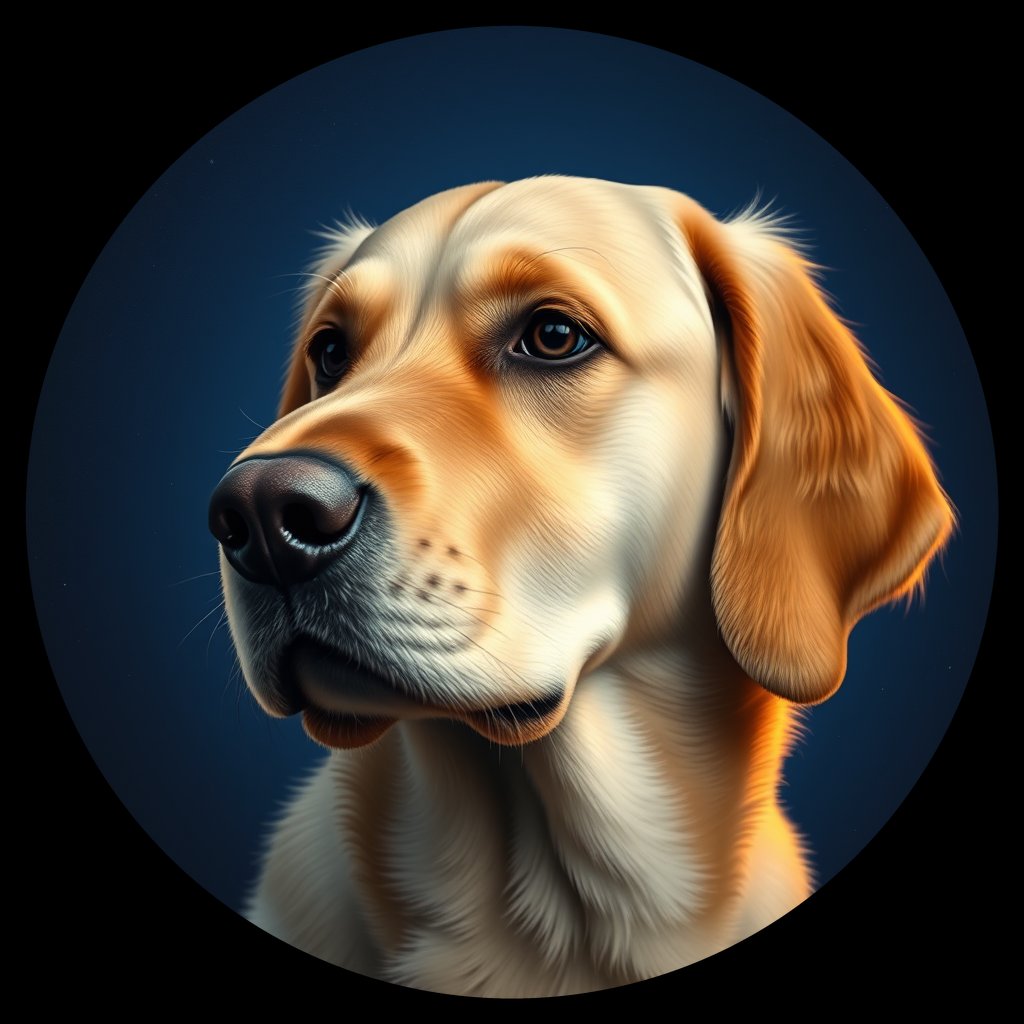 Cosmic medallion portrait of GRLS_grls1OSZNF11, a Golden Retriever