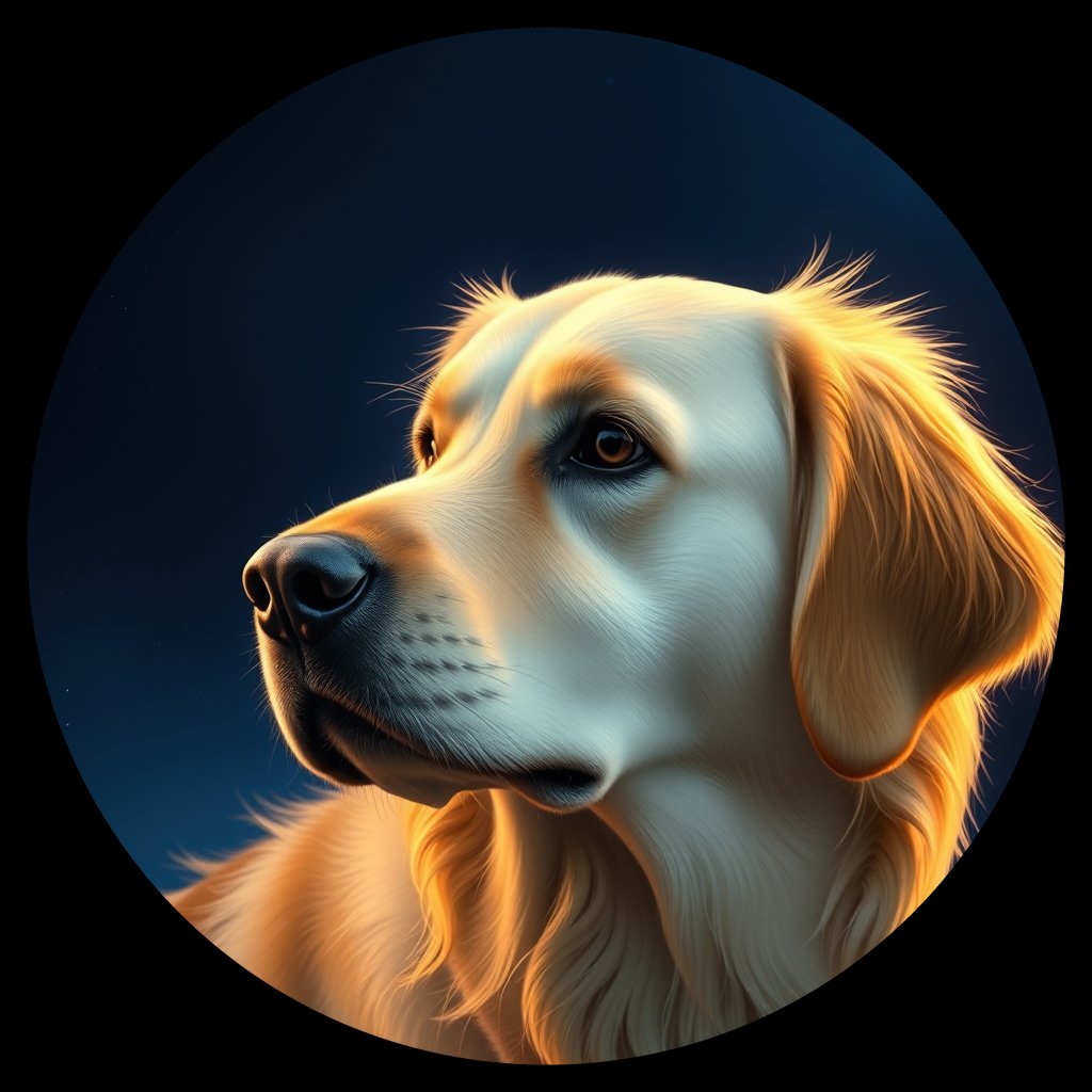 Cosmic medallion portrait of GRLS_grls1P46DHYY, a Golden Retriever