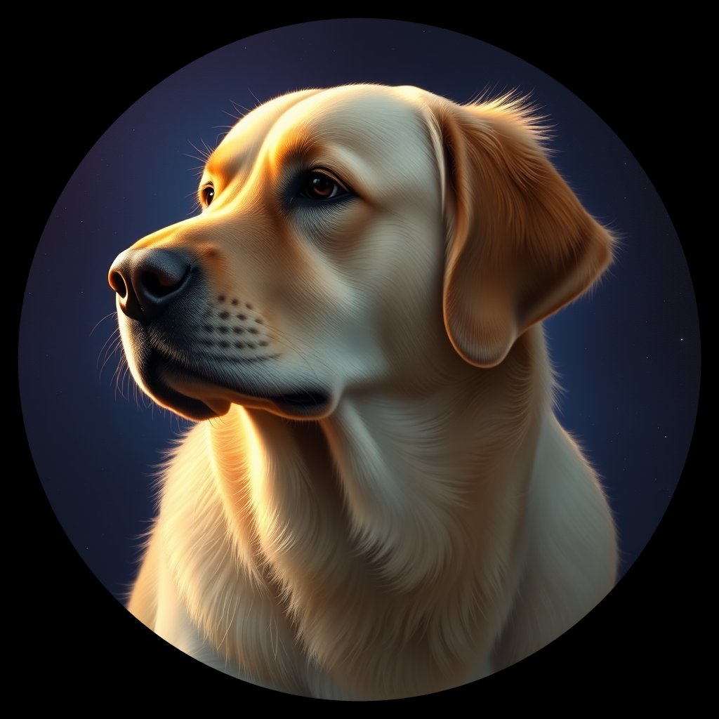 Cosmic medallion portrait of GRLS_grls1P6DGIWW, a Golden Retriever