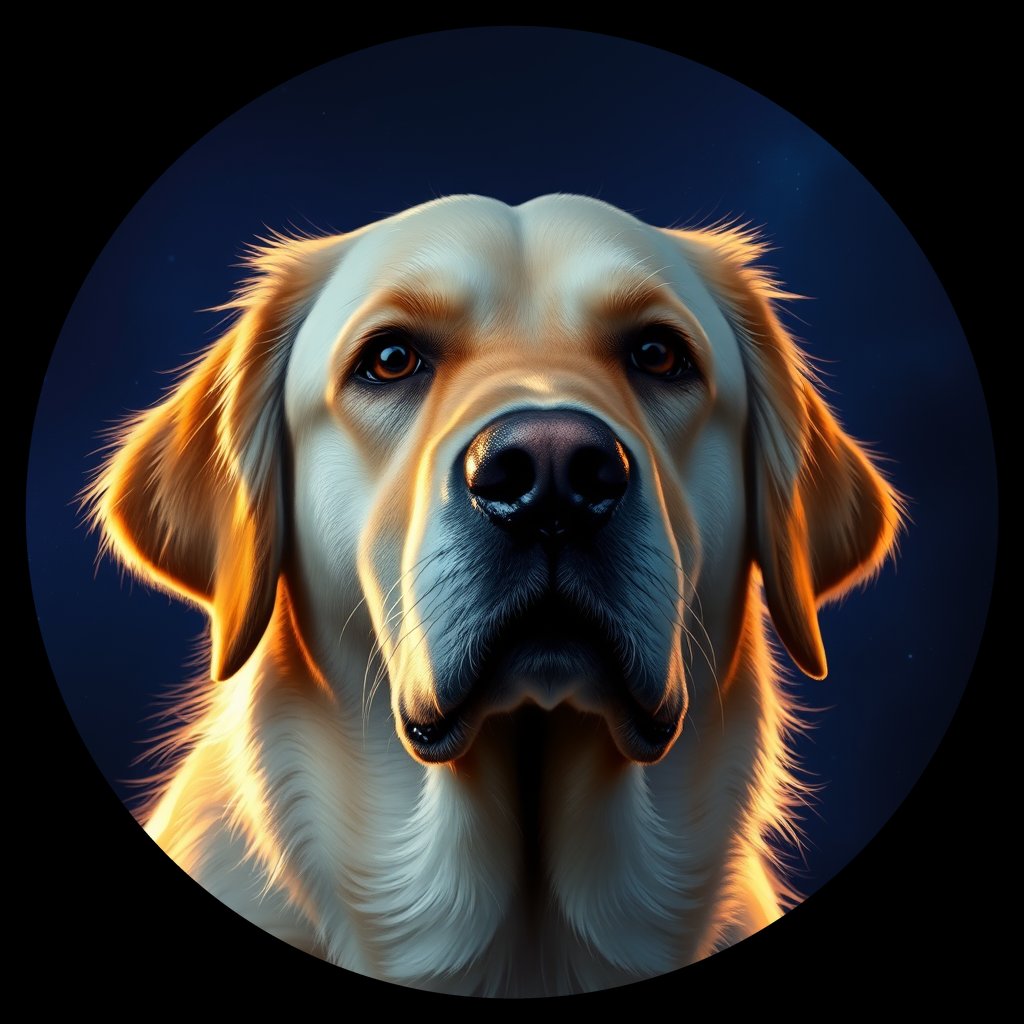 Cosmic medallion portrait of GRLS_grls1QLT9MBB, a Golden Retriever