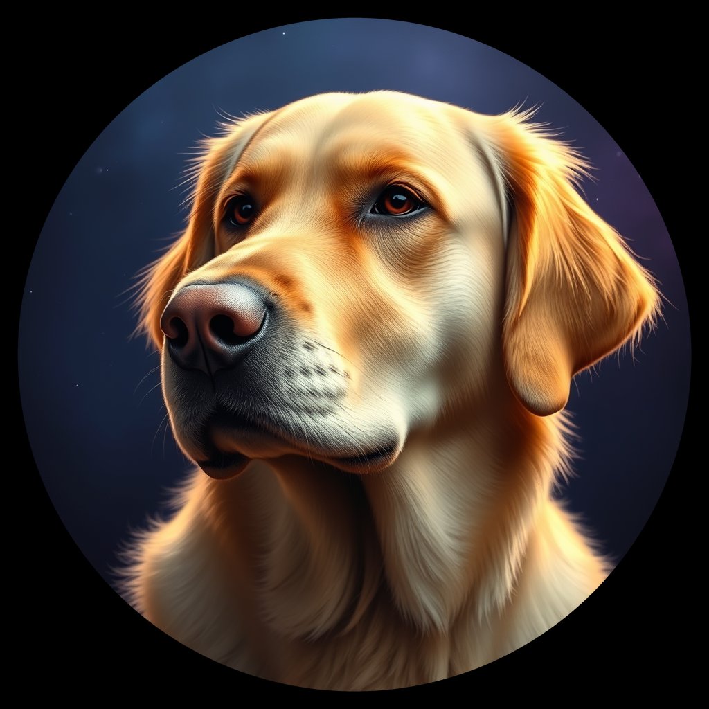 Cosmic medallion portrait of GRLS_grls1R45QTUU, a Golden Retriever