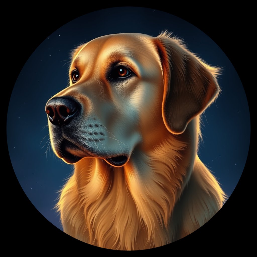 Cosmic medallion portrait of GRLS_grls1R5W1DNN, a Golden Retriever
