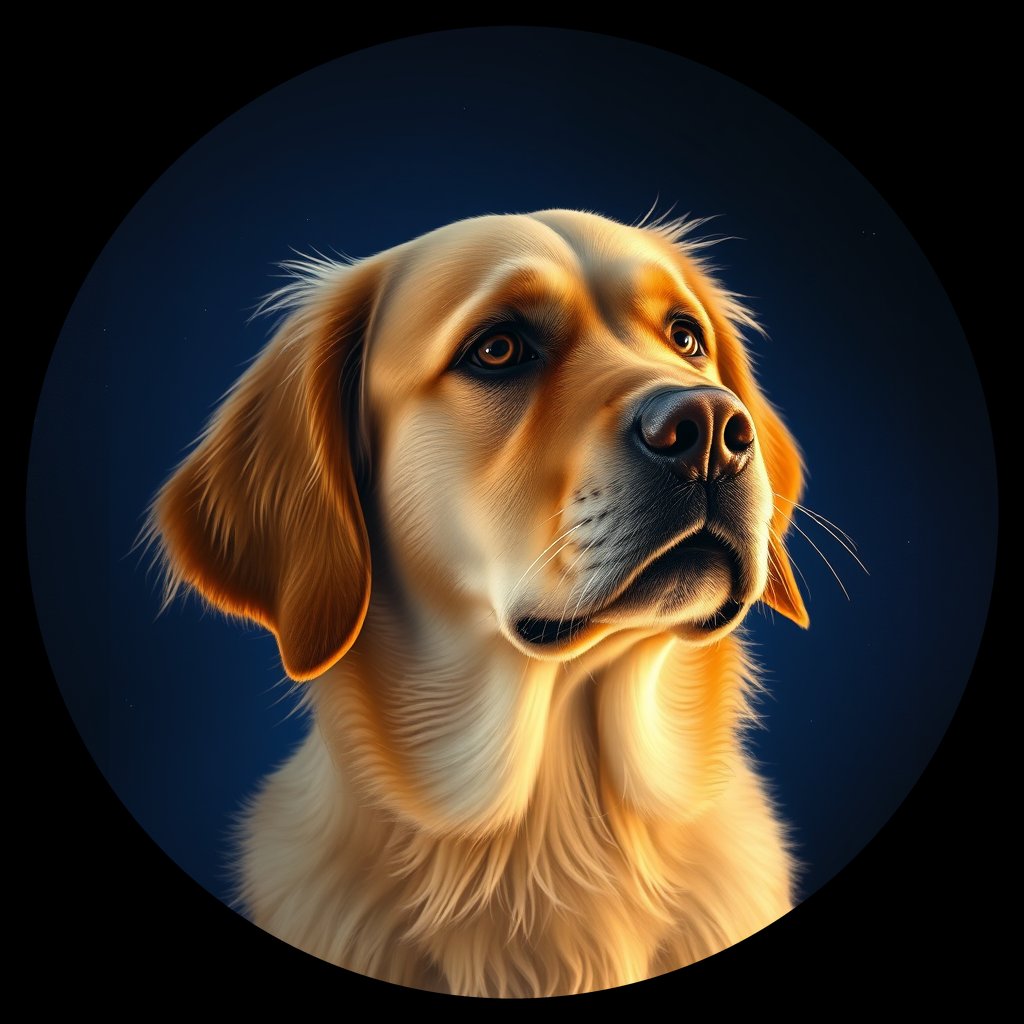 Cosmic medallion portrait of GRLS_grls1RGNUZHH, a Golden Retriever